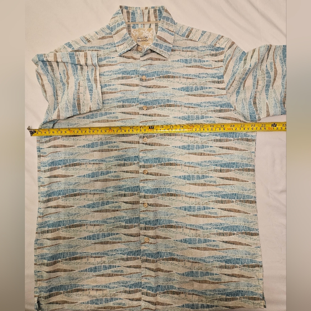 Tasso Elba Men's Striped Linen/Cotton Blue and Brown Shirt